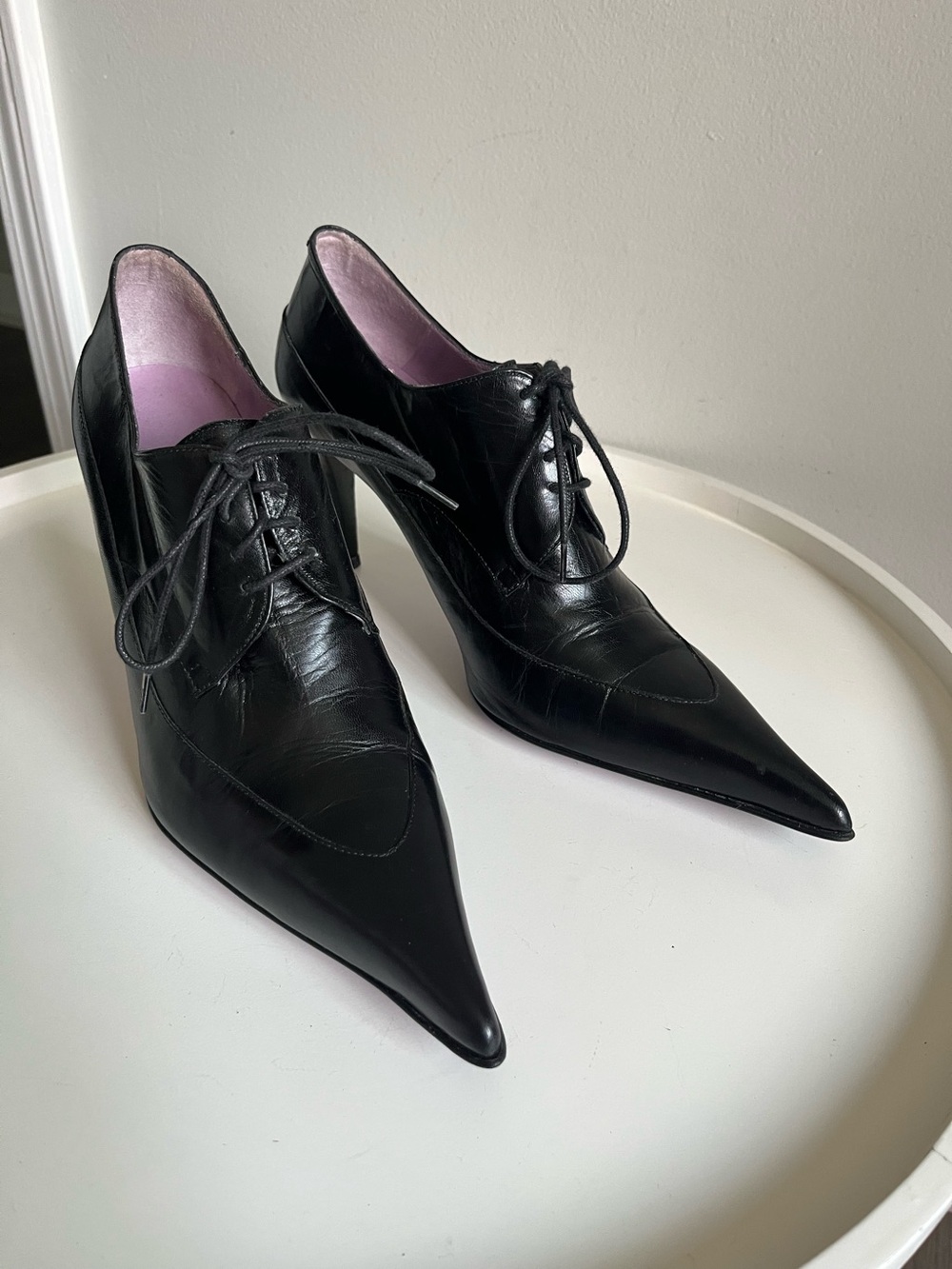 Ted Baker Pointed Toe Heeled Lace Up Stilettos US 9.5 Dramatic Winklepicker